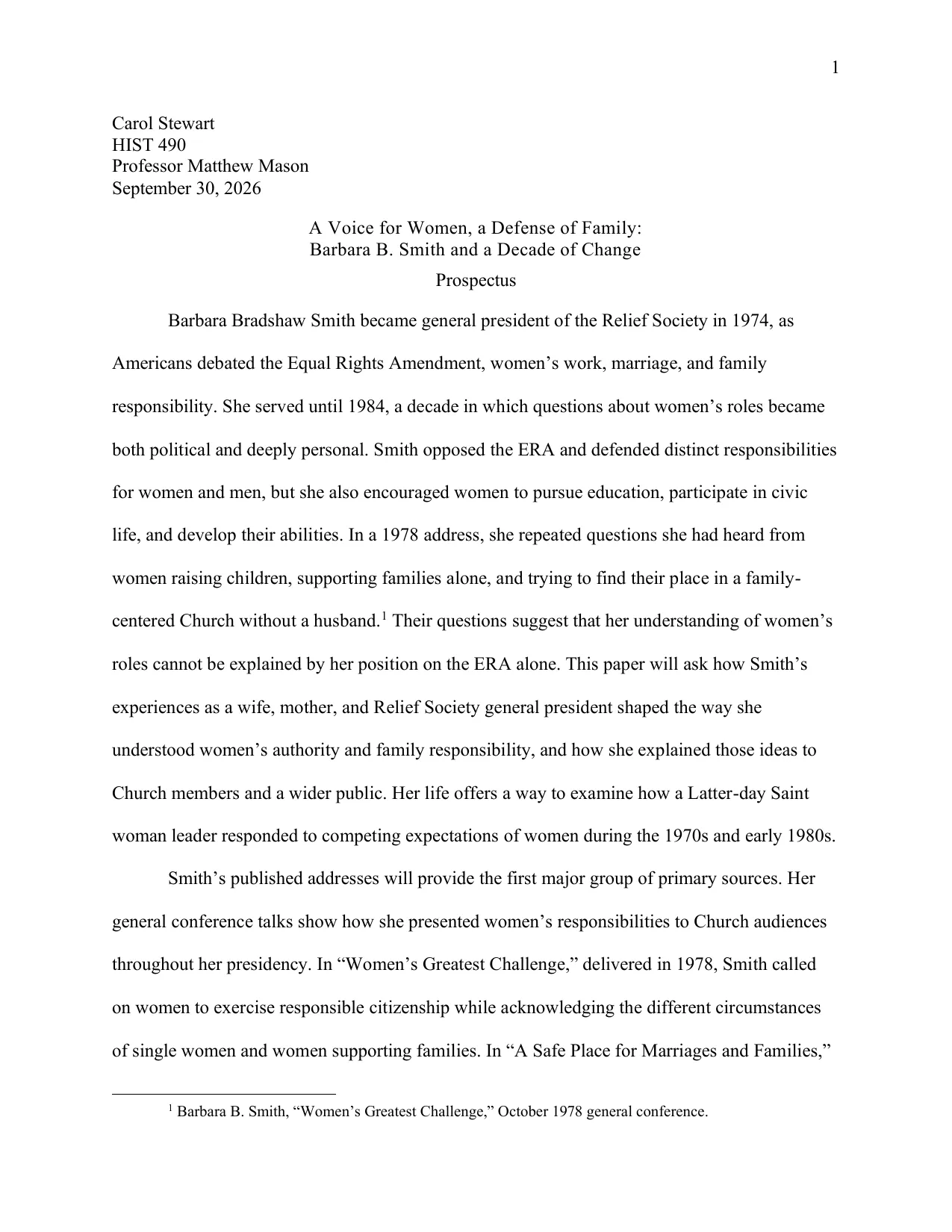 A Voice for Women, a Defense of Family: Barbara B. Smith and a Decade of Change, page 1 of 4
