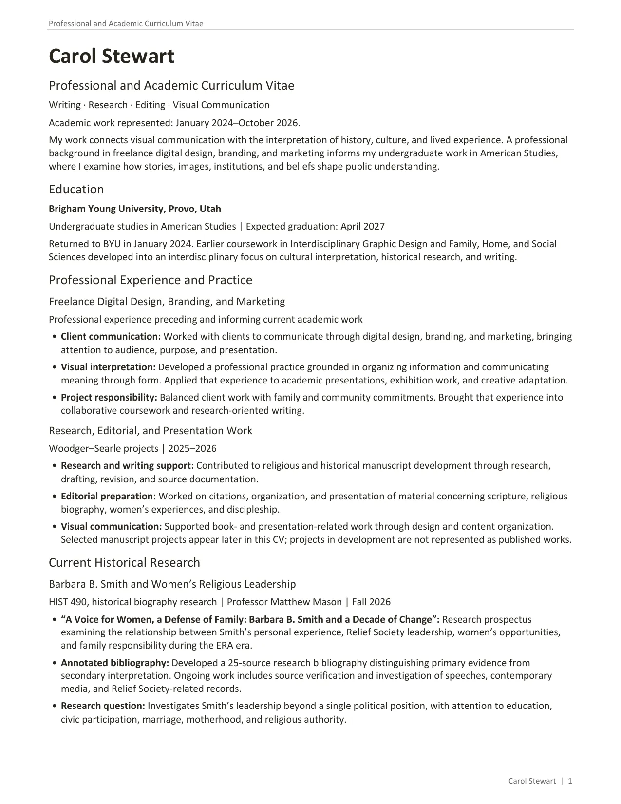 Curriculum Vitae, page 1 of 4