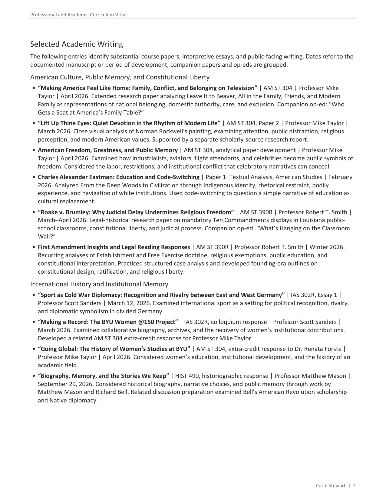 Curriculum Vitae, page 2 of 4