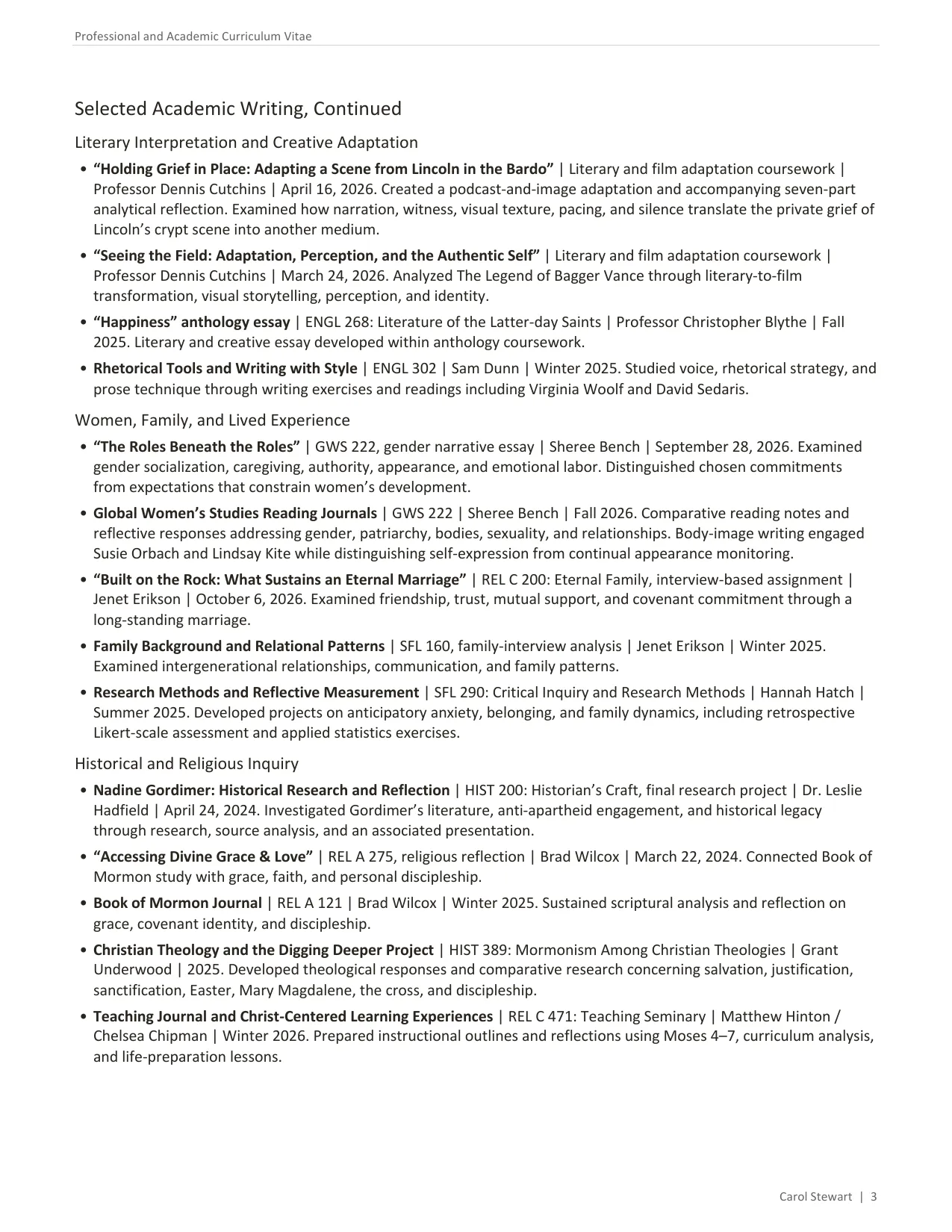 Curriculum Vitae, page 3 of 4
